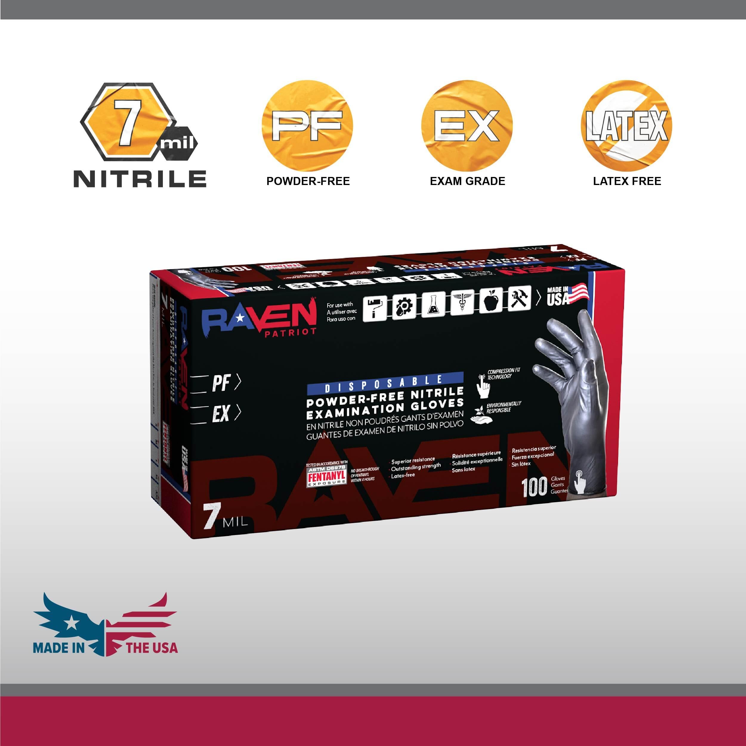SAS Raven Patriot Powder-Free Nitrile Disposable Gloves | 7 Mil - XL | Black, 10 Boxes of 100| Latex Free, Compression Fit, Textured Grip | Paint, Automotive, Industrial, Janitorial, Food Service - Image 7