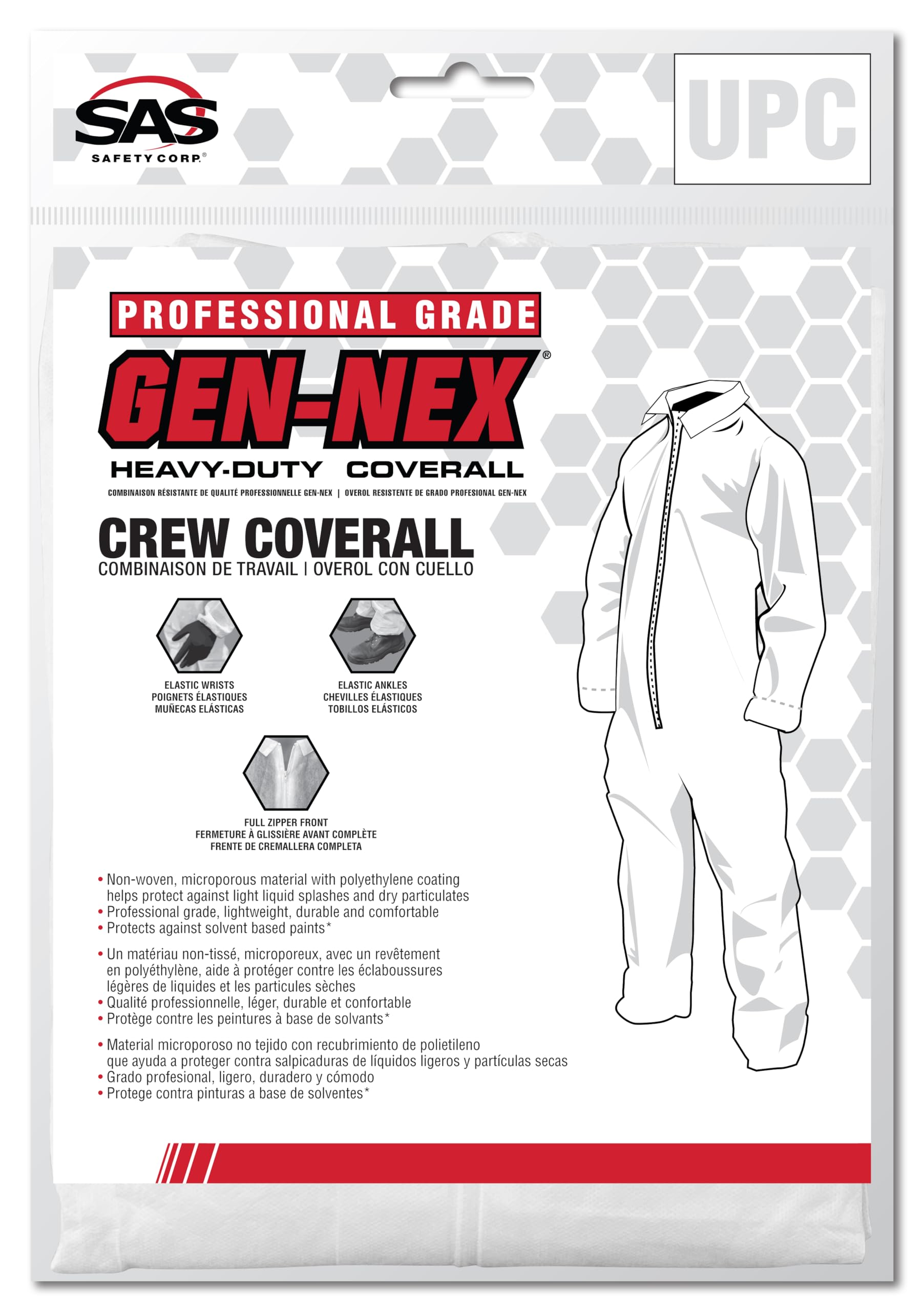 SAS Safety Corp Gen-Nex Professional Grade Coverall, Full Zipper Front, Elastic Wrist and Ankle Cuffs, Work Coveralls - Image 3